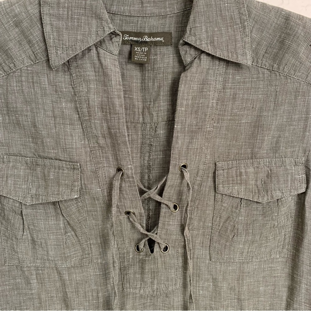 Tommy Bahama Linen Dress Womens XS Brown Roll Tab Lace-up‎ Bodice Summer casual - Picture 5 of 11